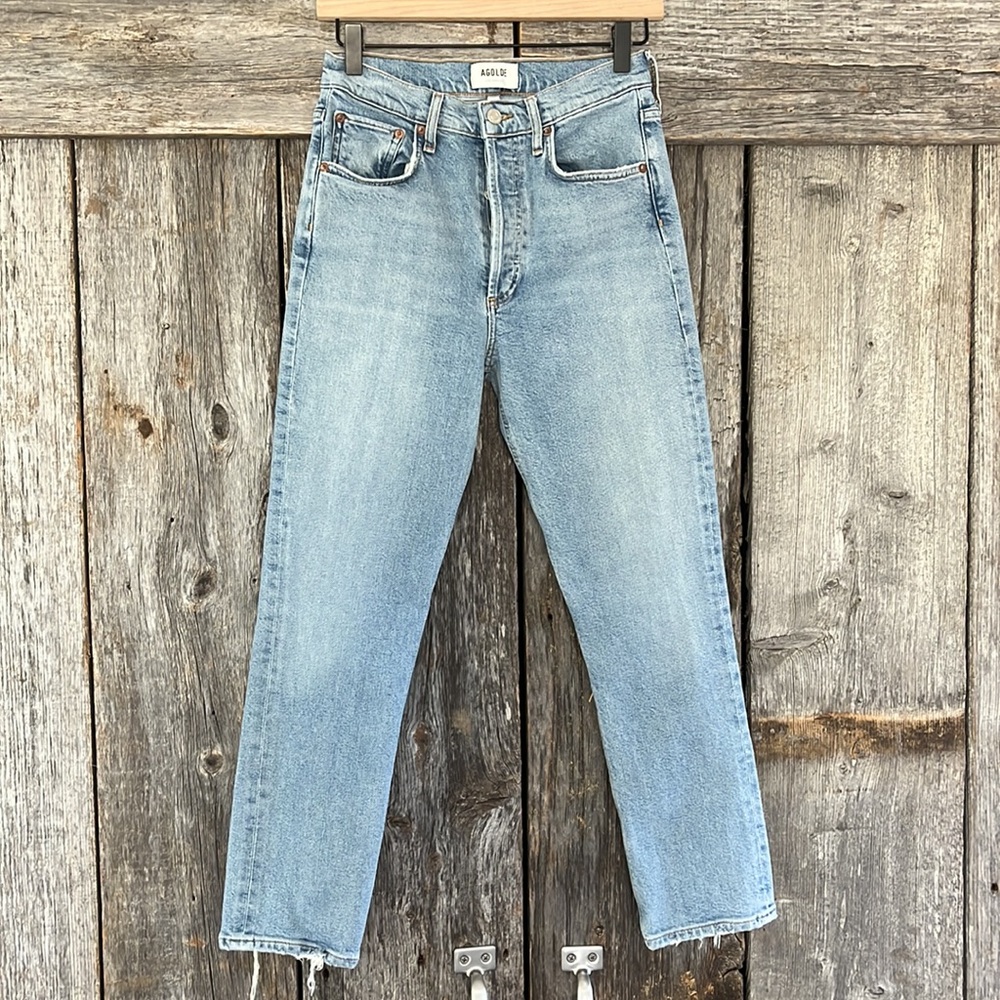 Agolde Riley High Rise Straight Crop Button Fly Light Volt Wash Jeans Size 26